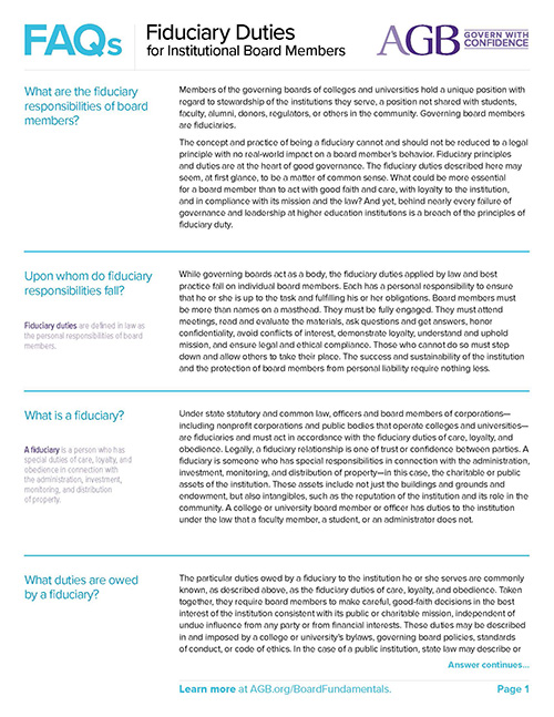 AGB's FAQs about fiduciary duties for higher education institutional boards