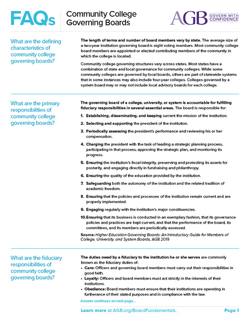 AGB FAQs Community College Governance Boards