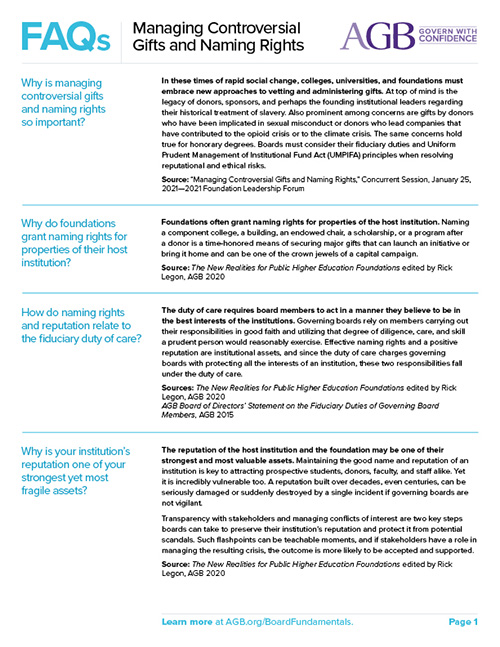 AGB FAQs Managing Controversial Gifts and Naming Rights