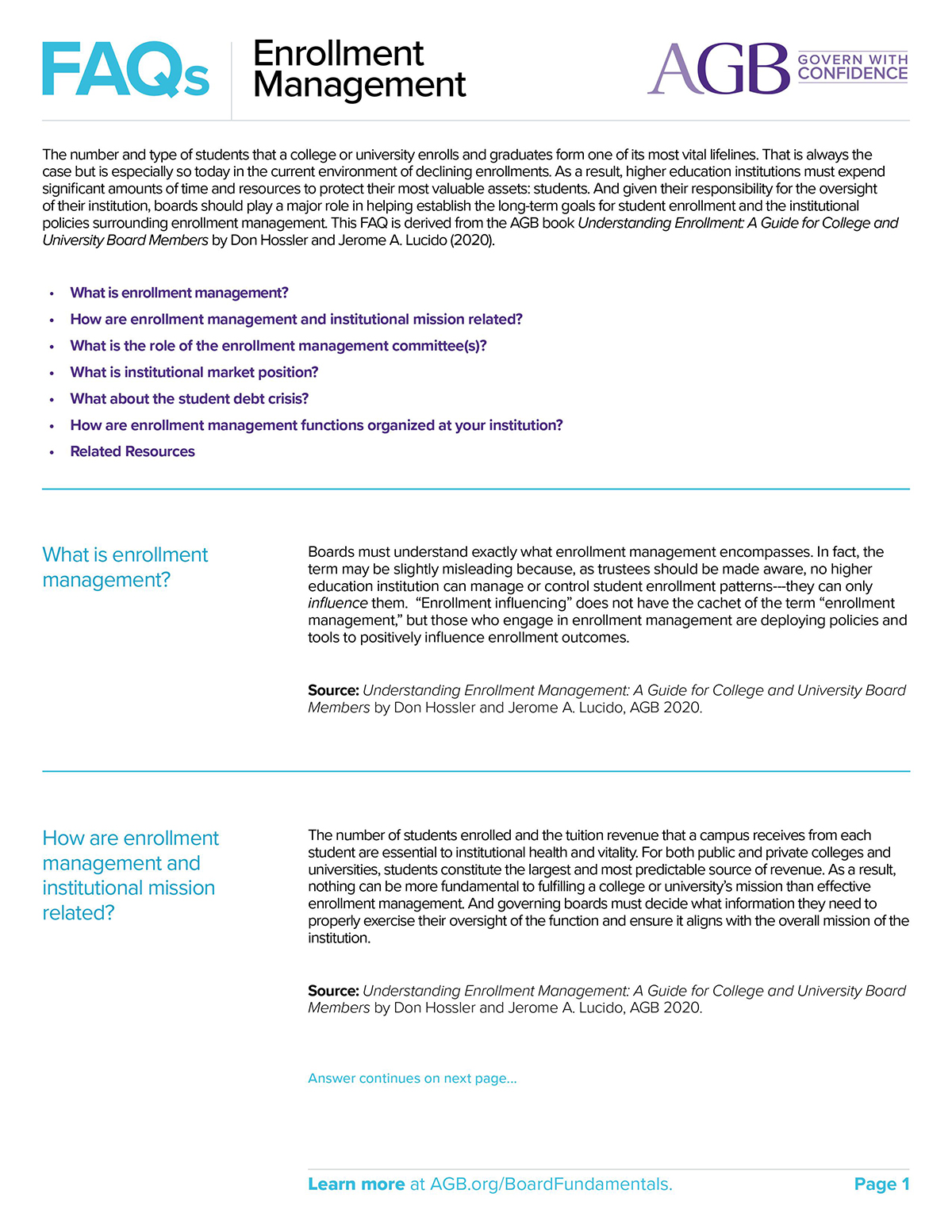 AGB FAQs Enrollment Management