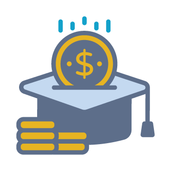 Coins and a graduation cap symbolizing higher education business models