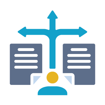 Person with documents and directional arrows symbolizing strategic planning