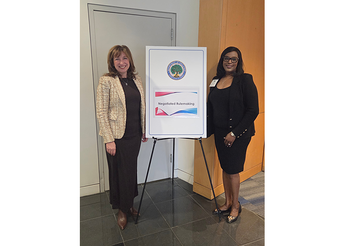 Kristin Hultquist, trustee and former board chair at Metropolitan State University of Denver, and Tonjua Williams, president of St. Petersburg College, participating in a negotiation rulemaking session regarding Workforce Pell.